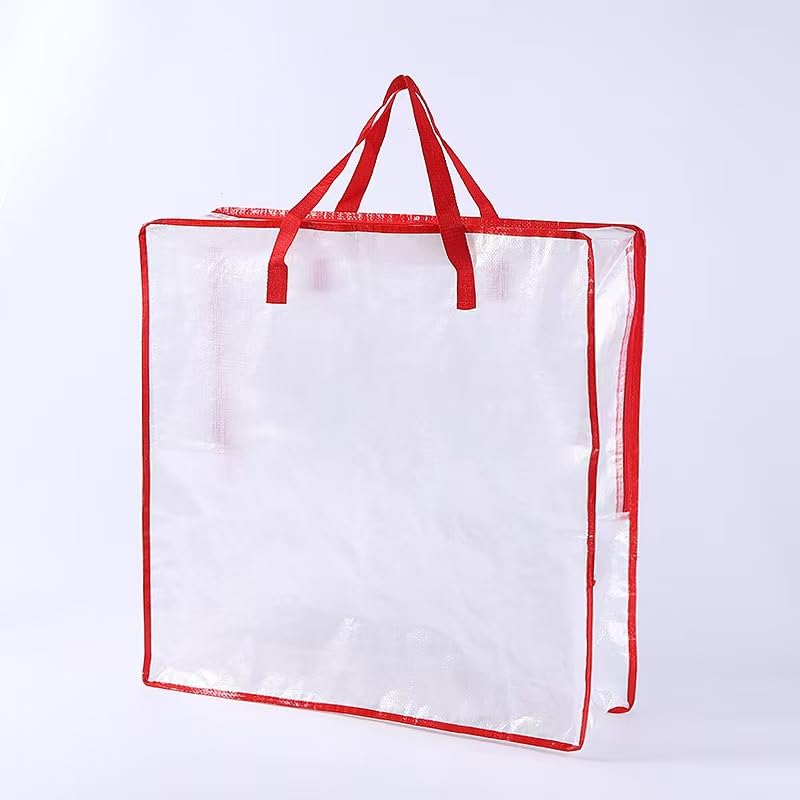 96L Ultra-large capacity Clear Plastic Storage Bag, 66 x 66 x22 cm (Red Trim 1 Pack)