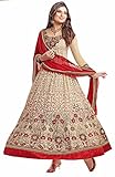 Vibes Women's Pure Georgettea-Line Un-Stitched Salwar Kameez Free Size Beige and Red