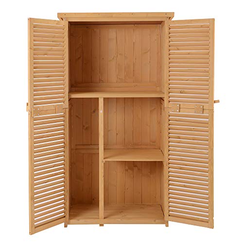 Outsunny Armoire de Jardin abri Jardin Remise pour Outils sur Pied dim. 87L x 47l x 160H cm 2 étagères Portes persienne Toit bitumé étanche Bois Massif pin pré-huilé