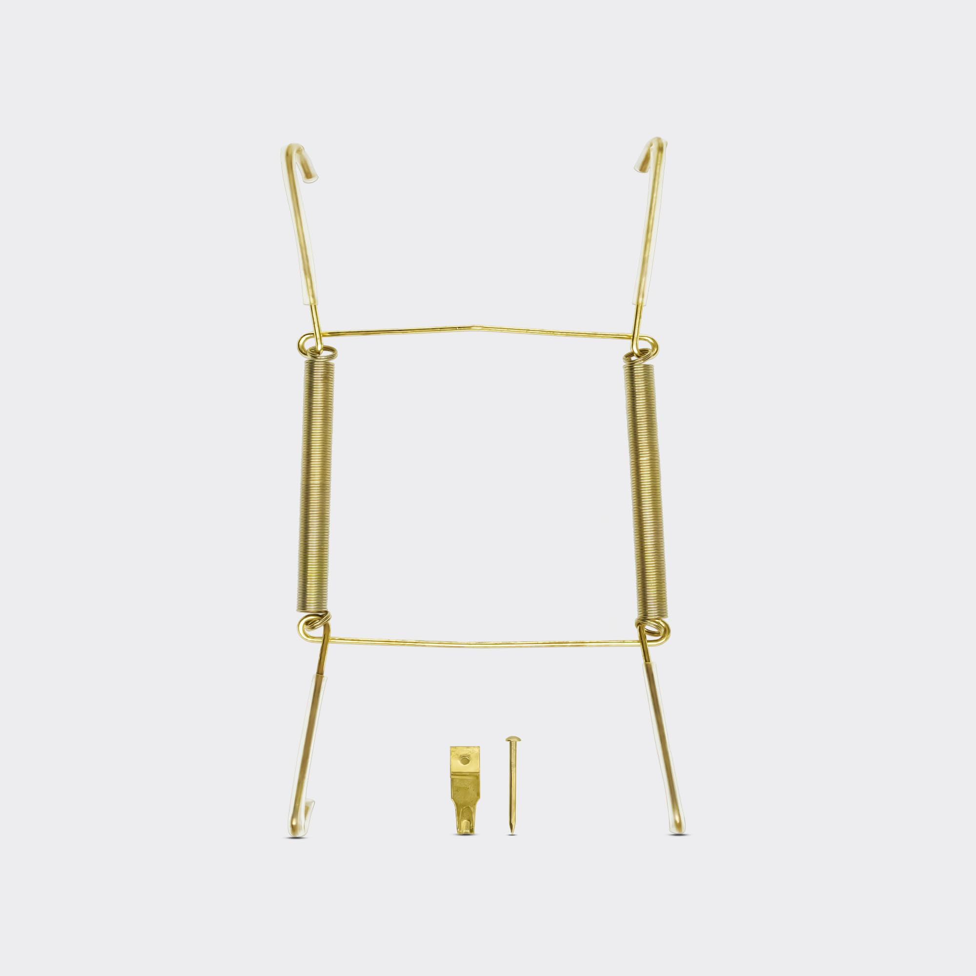 Invisible Plate Hangers for Wall | Decorative Dish Display Holders Hanging Wires Spring Hook Holder with Tip Protectors Fit to Hang on Wall (14 -19 cm, Brass)