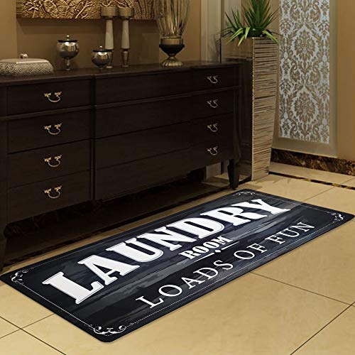 USTIDE Laundry Room Mat, Loads of Fun Rug, Black and White Laundry