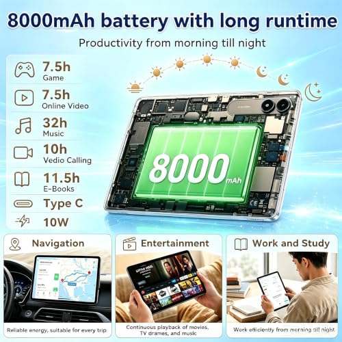 VekfulPC Android 16 Tablet 11" 32GB RAM 256GB 90Hz Gemini AI 3.5 | 11-inch 90Hz HD display, T7250 CPU, 5 Years Warranty, 8000mAh, with Keyboard, Pen & Case, for Work, Study and Entertainment