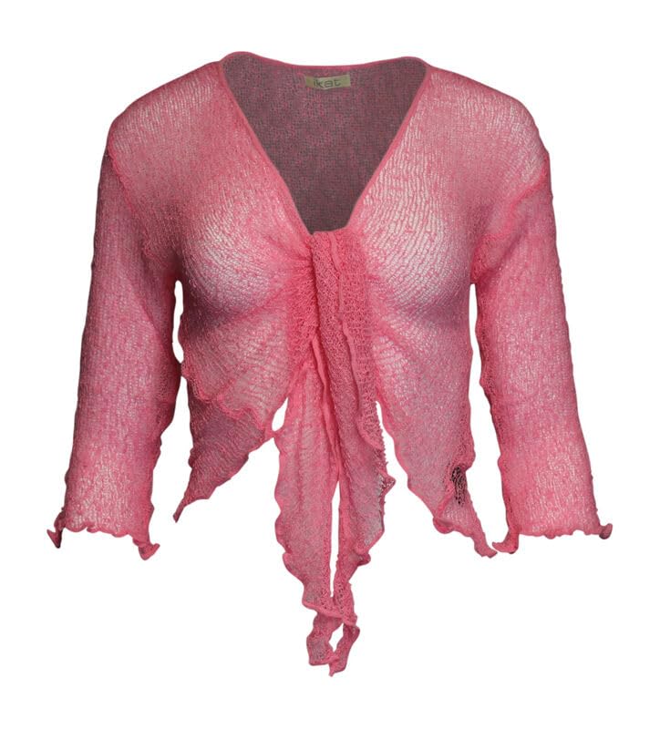 KIRAN FASHION Womens Tie Up 3/4 Sleeve Ladies Fine Knit Bolero Cropped