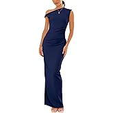 Nova In Sky Womens Summer One Shoulder Party Cocktail Bodycon Maxi Dress Sleeveless Ruched Slit Formal Wedding Guest Dresses