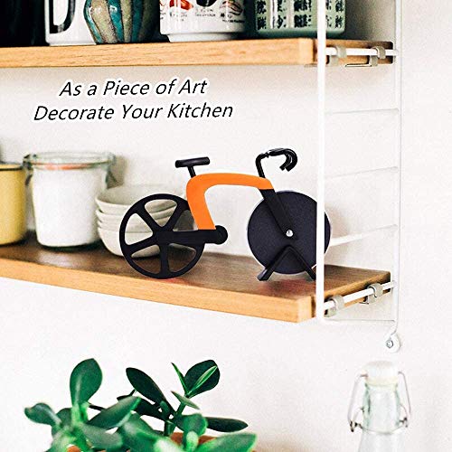 Bicycle Pizza Cutter Wheel, Bike Shape Pizza Slicer with Stand and Stainless Steel Non-Stick Cutting Wheel, Funny Kitchen Gadget for Pizza Lovers