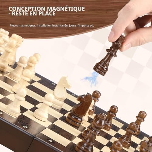 Peradix Portable Magnetic Chess Set - Small Foldable Travel Chess Board with Extra Checkers 30cm - Magnetic Wooden Chess for Kids, Travel and Camping
