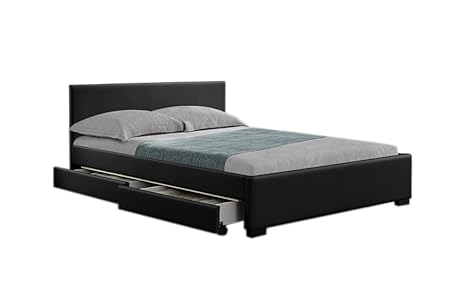 Home Detail Black Faux Leather Bed Frame With 4 Drawers Storage