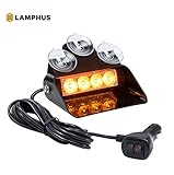 LAMPHUS SolarBlast SBWL14 Emergency Vehicle LED Dash Light [4W LED] [32 UNIQUE FLASH PATTERNS] [ADJUSTABLE ANGLE] Strobe Light for Dash, Deck & Windshield - Amber
