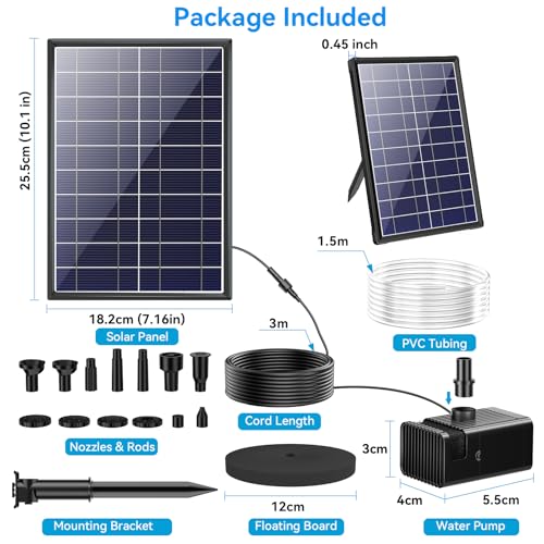 POPOSOAP 8W Solar Fountain with 3600mAh Battery Backup Water Spray Stability, Solar Water Fountain with Dry-Run Protection Water Pump for Small Pond, Bird Bath, Water Feature