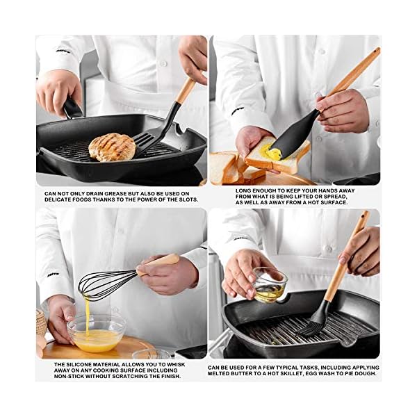 BenRich-Kitchen-Utensils-Set-11-Pcs-Silicone-Cooking-Utensils-Set-Spatula-Set-Turner-Whisks-Spoon-Rest-Utensil-Holders-Heat-Resistant-Kitchen-Tools-and-Gadgets-Accessories-Black Kitchen Utensils Set 11 Pcs, BenRich Silicone Cooking Utensils Set Tools & Gadgets Holders Spatula Turner Whisks Spoon…