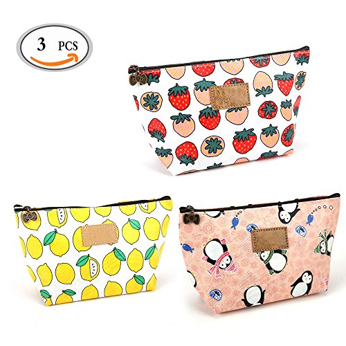 Samtour 3pcs Pattern Waterproof Cosmetics Makeup Organizer Bag Pen