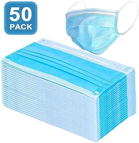 50 PCS Disposable Safety Face Mask with 3 Layers Protection Filters - Protect Yourself from Dust, Germs and Pollen – Ideal for Medical, Surgical, Catering and Construction Workers