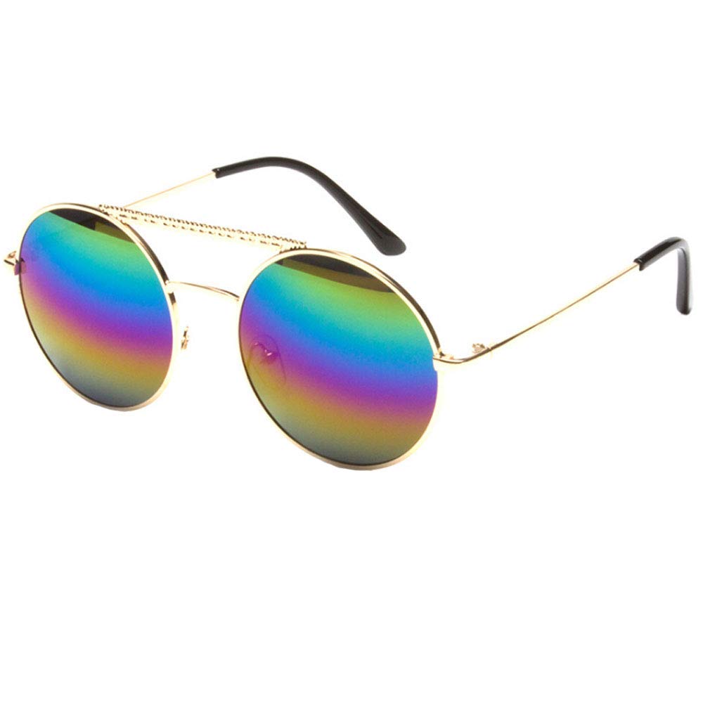 AiSi Retro Round Metal Sunglasses UV400 Polarized Mirror Sunglasses Color Gradient Film Glasses Driving Trip Fishing Golf (A-Colorful)