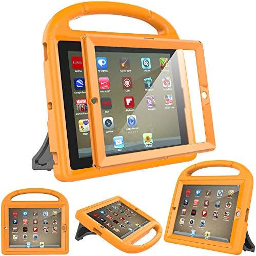 eTopxizu Kids Case with Built-in Screen Protector for iPad 4, iPad 3 and iPad 2, Shockproof Convertible Handle Stand Case Cover for iPad 2nd 3rd 4th Generation, Orange