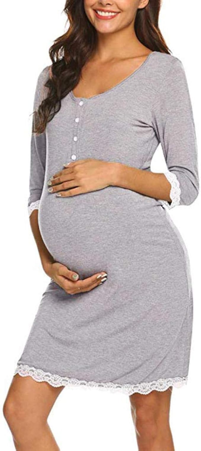 Liuyang Camicia da Notte Parto con Bottoni Abito Premaman Camicie da