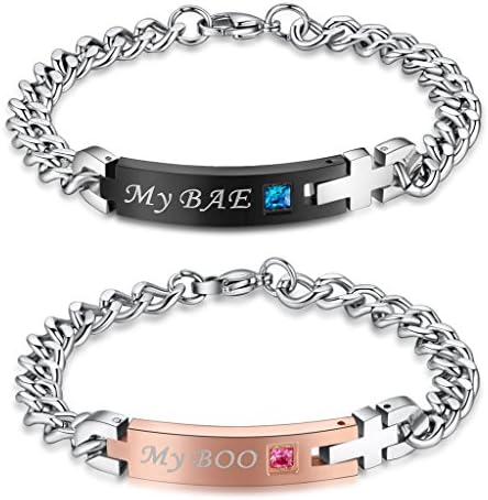 AmorFeel My BAE My BOO Stainless Steel Matching Bracelets for Couple