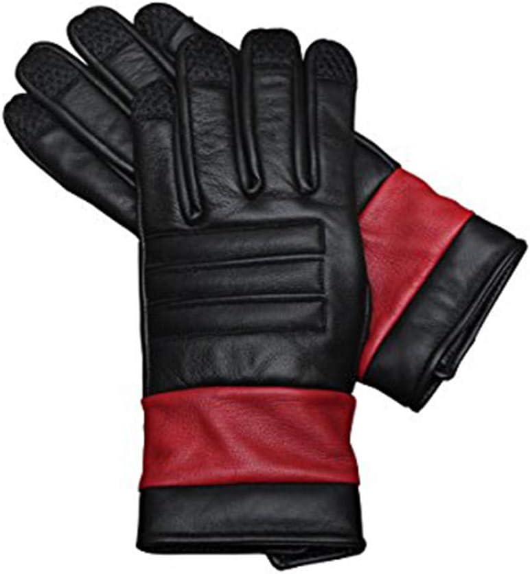 Costume Leather Gloves - Genuine Leather Red Black Gloves (S)