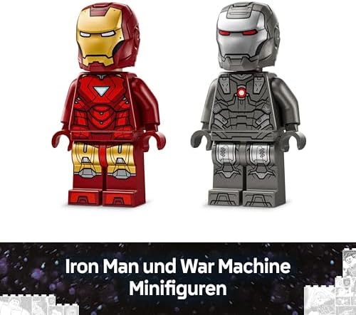 ǀ Marvel Iron Man & War Machine vs. Hammer Drones - Building Toy with 2 Minifigures & 2 Action Figures with Stud Shooters - Super Hero Gift for 7+ Year Old Boys - 76320