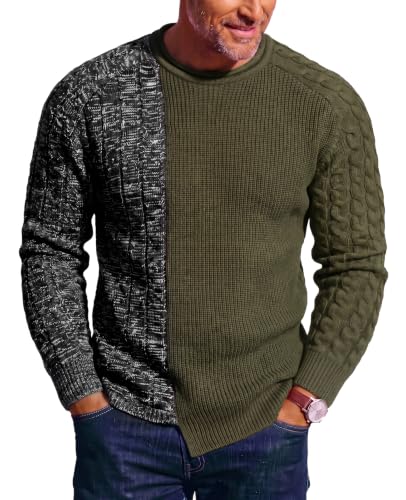 Runcati Mens Cable Knit Pullover Sweater Color Block Slim Fit Tops at Amazon