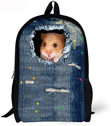 SCOLL 3D Simulation Animals Cats Dogs Printing Cartoon Kindergarten Primary School Students Kids Schoolbag Backpacks Shoulder Bags (Hamster)