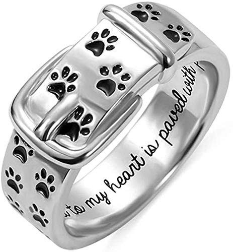 N / A Dog Cat Paw Print Ring Personalized Engraving - Sterling Silver Custom Name Pet Lover Jewelry Gift for Girls Teens Women Men