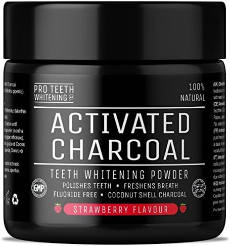 Activated Charcoal Natural Teeth Whitening Powder Strawberry Flavour by Pro Teeth Whitening Co - Manufactured in The UK