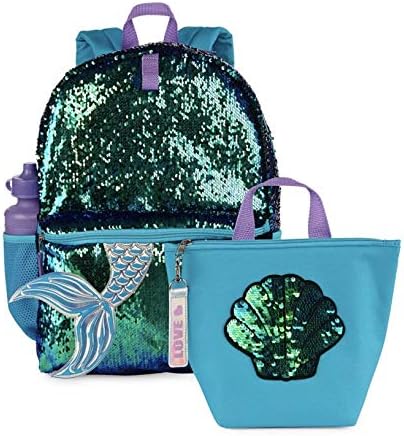 Mermaid School Backpack Set Sequin Glitter Lunch Bag Water Bottle