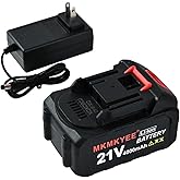 MKMKYEE 21V Lithium Battery and Charger Cord, 4.0 Ah Battery with Charger Adapter Led Indicator Compatible for Cordless Tiller Cultivator