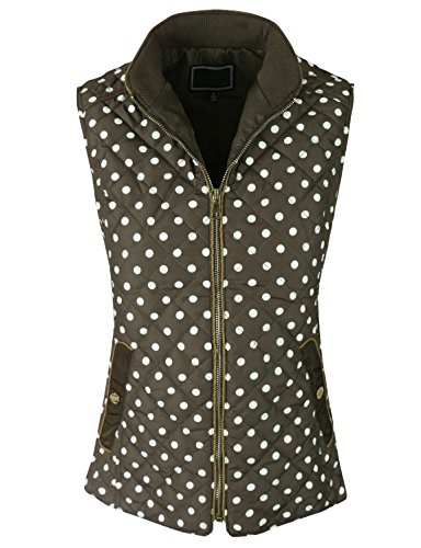 makeitmint Women's Polka Dot Light Weight Quilted Padding Zip Up Jacket Vest SMALL YJV0025_25BROWN