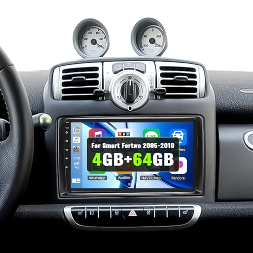 SIXWIN 4+64G Android 15 Car Radio for Mercedes Benz Smart Fortwo 451 2005-2010 with CarPlay/Android/Mirror Link,9 Inch HD Touchscreen Screen with WiFi Navigator Bluetooth 5.0 RDS FM Steering Wheel Controls