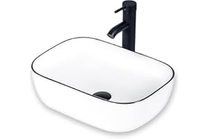 KGAR Bathroom Vessel Sink 18'' x 12.6'' Ceramic Porcelain Bathroom Sink Above Counter Basin Washing Bowl with Faucet Pop up Drain Combo,Rectangle White