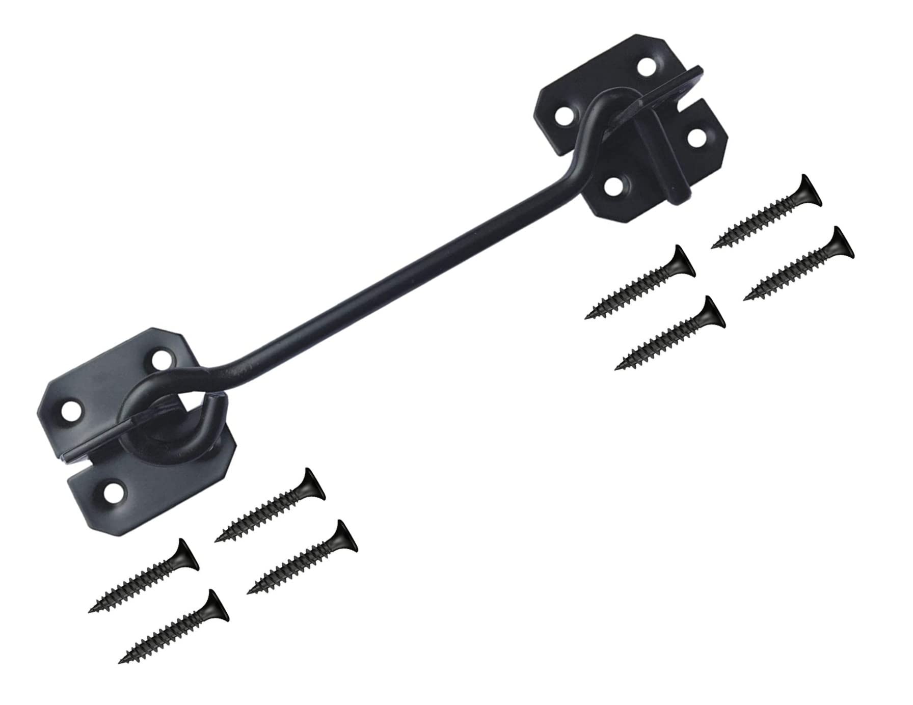 TERF® 150mm Heavy Duty Antique Black Wire Cabin Door Hook and Eye Lock 150mm (6 inch) Cabinet Latch Catch including Fixing Screw For Door Gate Window Closet Shed Latch - Pack of 1