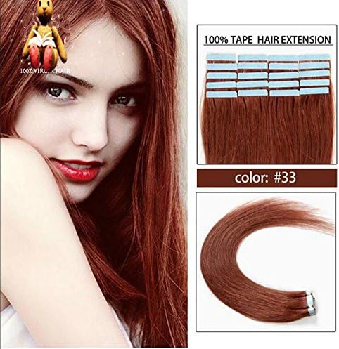 Futuretrend@16''18''20''22'' 24'' Tape in Real Skin Weft Human Hair Extensions Straight 20 Colors 20pcs for Women Beauty of #33