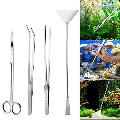 SPARIK ENJOY Aquatic Plant Tweezers Scissor Spatula Tool - 4 in 1 Stainless Steel Aquarium Tank Aquascaping Tools Set for Fish Starter Kits & Aquariums Tank Plants Kit-PerSuper