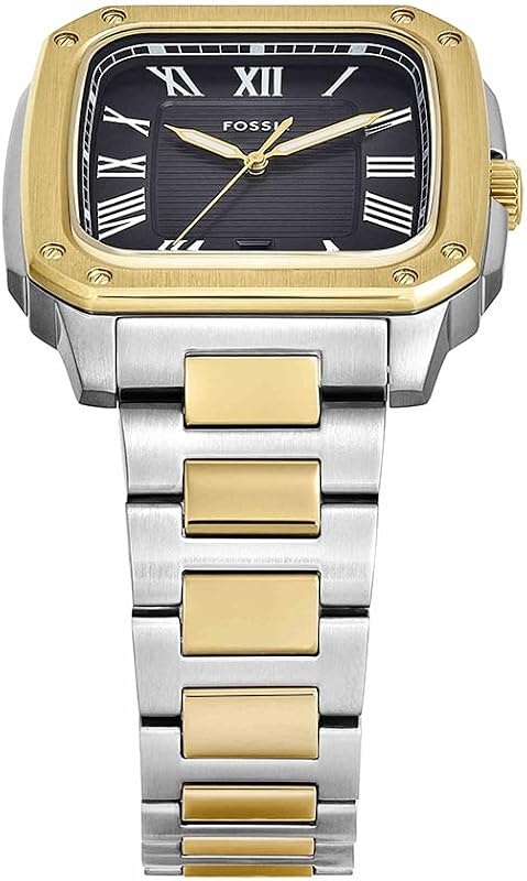 Crosby Watch for Men, Movimento de Quartzo de Três Mãos com Bracelete de Târ e Aço Inoxidável, Tons de Prata e Ouro