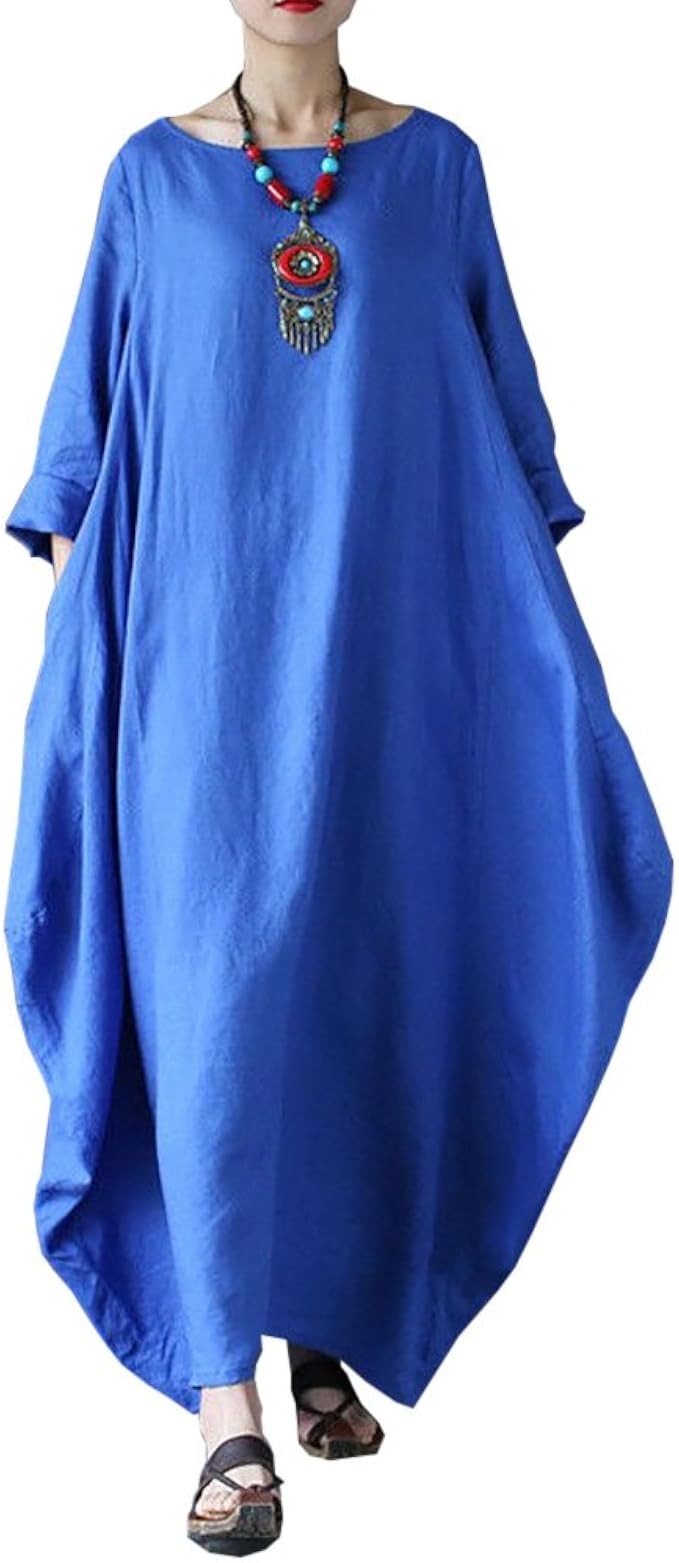 Carolilly Vestito Lungo Donna Estivo Boho Abiti Lunghi Donna Elegante Abito Da Sera In Cotone Con Maniche Lunghe L 5xl Amazon It Abbigliamento