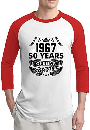 KDKD Fashion 3/4 Sleeve Raglan Birthday Gift For 50 Years Tees Red L For Mens Or Youth