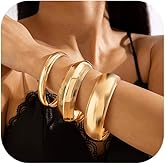 Slpytc 3PCS Chunky Bangle Bracelets Trendy Wide Chunky Cuff Bracelets Stack Wrist Cuff Wrap Bracelet for Women