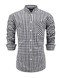 Emiqude Men's 100% Cotton Slim Fit Long Sleeve Plaid Button Down Dress Shirt