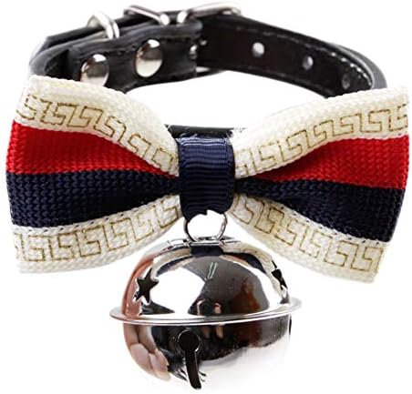 siwanm 1Pcs PU Plaid Dog Collar Bowtie with Bell Adjustable Collar for Small Medium Dogs Neck Comfortable Durable Bowtie Collars for Pets