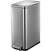 13.2 Gallon / 50L Kitchen Trash Can, Slim Stainless Steel Garbage Can with Removable Inner Bucket, Fingerprint-Proof Step Rubbish Bin with Soft-Close Lid for Narrow Space, Silver