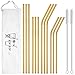 Hiware 12-Pack Gold Stainless Steel Straws Reusable with Case - Metal Drinking Straws for 30oz & 20oz Tumblers Dishwasher Safe, 2 Brushes Included