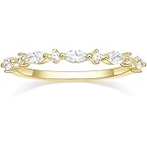 SHINYSO 14K Gold Plated Wedding Band for Women Thin Stacking Ring Half Cubic Zirconia Eternity Engagement Ring Size 4-10