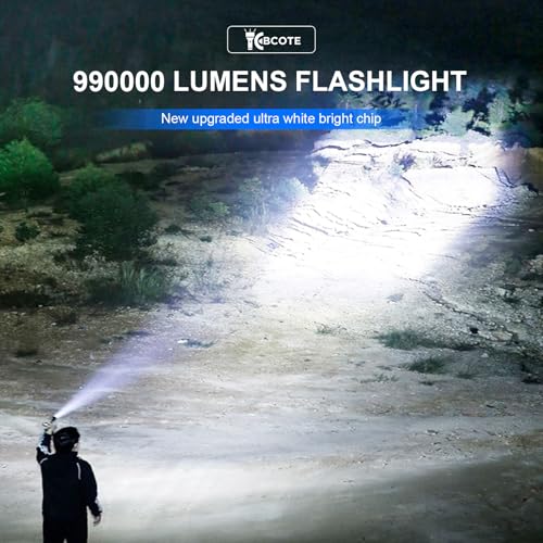 Rechargeable Flashlight 990000 Lumens, BCOTE 2 Pack Super Bright LED Flashlight Camping, Brightest High Powerful Handheld Flashlights - 7 Modes with COB Light, IPX7 Waterproof Home Outdoor Flash Light
