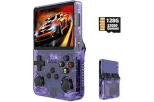 VILCORN R36S Retro Handheld Gaming Console 3.5 inch IPS Screen Video Game Console Player Built in 22000 Games 128G for 26 Emulator Support Arkos System (Purple)