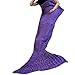 Purple Mermaid Tail Blanket Crochet for Adults, Knitted Mermaid Throw Blanket Living Room Warm Cozy Sleeping Bag for All Seasons, Handmade High Density Thick Mermaid Blanket 71