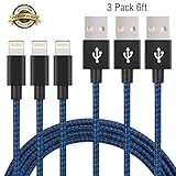 iPhone Cable,Aonsen 3Pack 6FT Nylon Braided Cord 8 Pin to USB Lightning Charger for iPhone 7/SE/5/5s/6/6s/6 Plus,iPad Air/Mini,iPod,Compatible with iOS10(Black Blue)