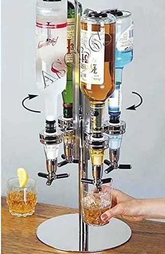 Round 4 Bottles Liquor Dispenser Caddy Bar Home Open Wall Sliver Chrome Finish