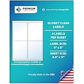 Premium Label Supply Glossy Clear Labels – 4" x 5" – Laser/Inkjet Compatible – (4 per Sheet), 10 Sheets – 40 Total Adhesive Labels