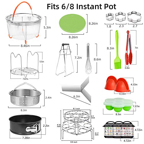 25 pieces Pressure Cooker Accessories Set Compatible with Instant Pot 6 qt 8 Quart- Steamer Basket, Springform Pan, Stackable Egg Steamer Rack, Egg Beater, Silicone Trivet Mats & More